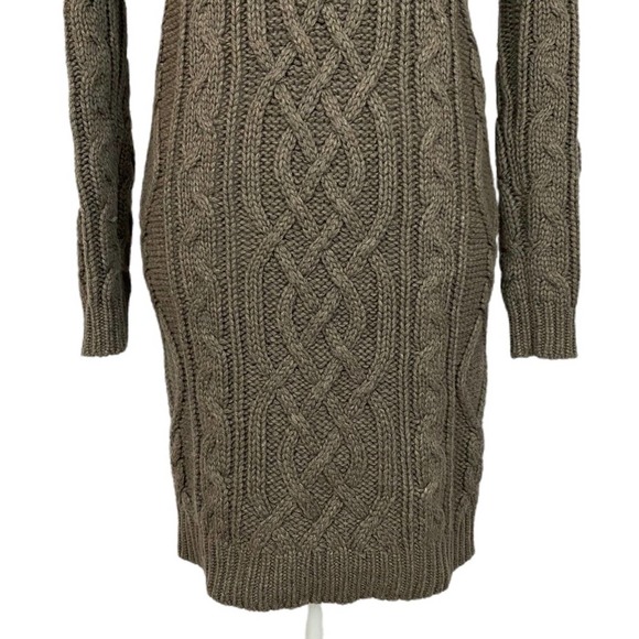MODA INTERNATIONAL | Taupe Long Sleeve Cable Knit Wool Blend Sweater Dress - Picture 4 of 16
